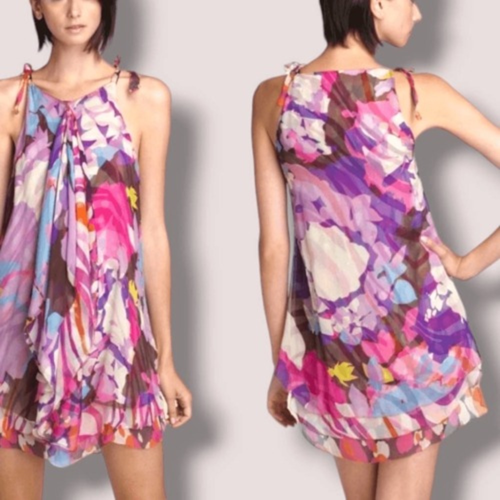 Diane von Furstenberg Silk Dress Multicolor Abstract Mini Sleeveless Draped